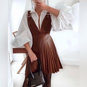 New XS Zara Faux Leather Pinafore dress